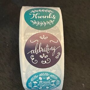 Thank You Sticker Labels 500 labels on roll. 1” Round NWT Blue Hues